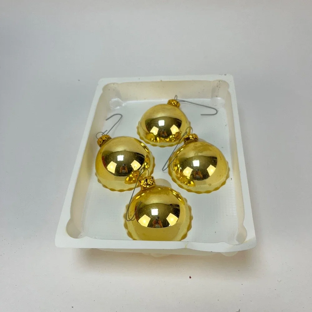Vtg  Victoria Collection Gold Glitter‎ Glass Christmas Ornaments- 2 Boxes